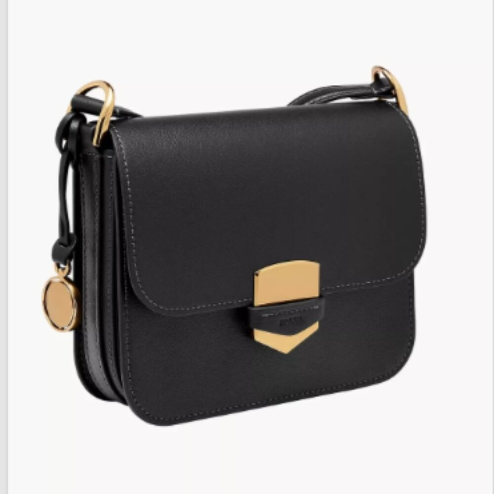 NWT FOSSIL Lennox Flap Leather Crossbody Bag Black MSRP $280 - Picture 3 of 15